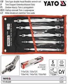 Набір ключів TORX 2-сторонніх на шарнірах YATO : Т15- Т60, Cr-V, 5 шт YT-05320