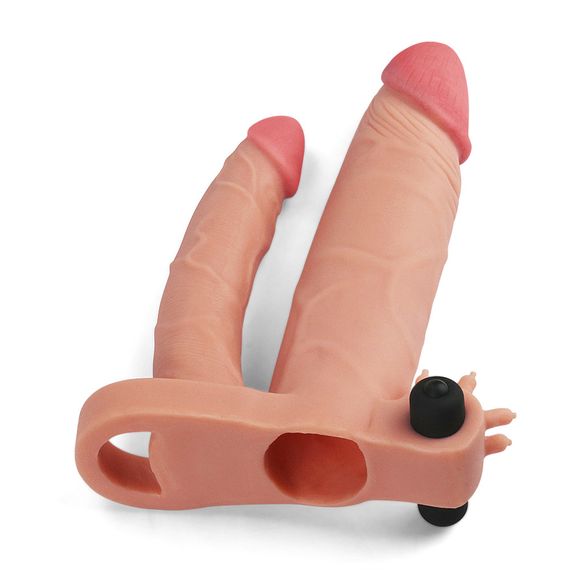 Насадка на член - Pleasure X-Tender Vibrating Double Penis Sleeve Add 1" Flesh sexstyle | Зображення 4