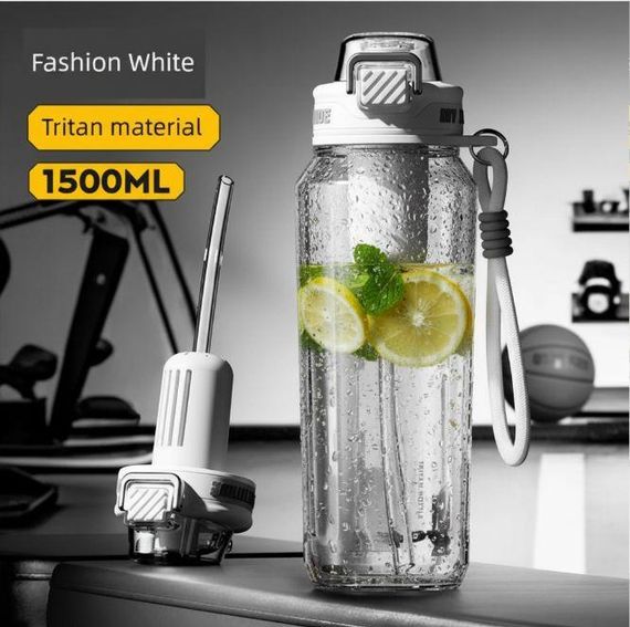 Бутылка для воды 1500 мл (1.5 л) Белая, из Тритана (BPA-free) с ситечком для активного отдыха | Зображення 2