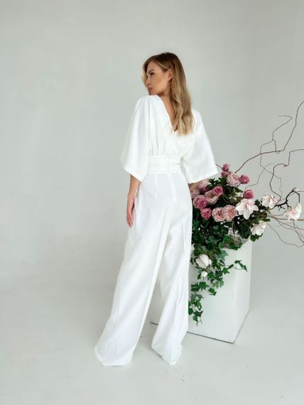 Женский нарядный весенний комбинезон KI201 размер 44, цвет белый | Зображення 2