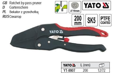 Секатор храповый рез до 19 мм 200 мм сикатор Польша YATO YT-8807 | Зображення 2