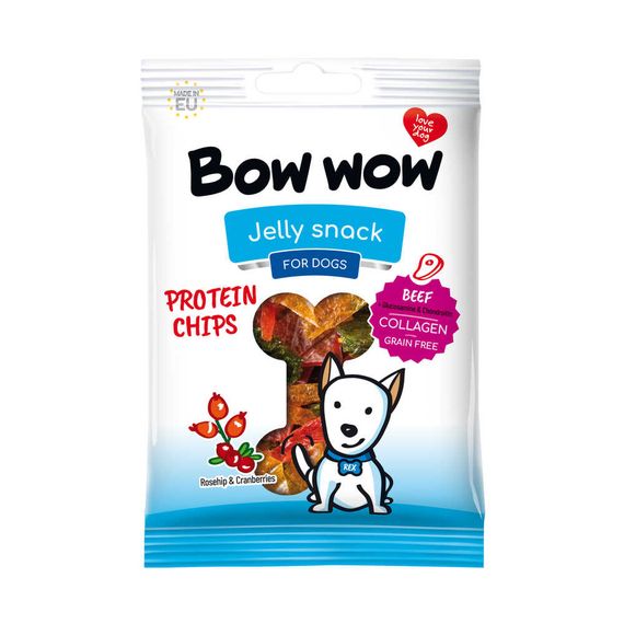 Лакомство для собак "Bow wow" протеиновые чипсы с говядиной, шиповником и клюквой, 60 гр