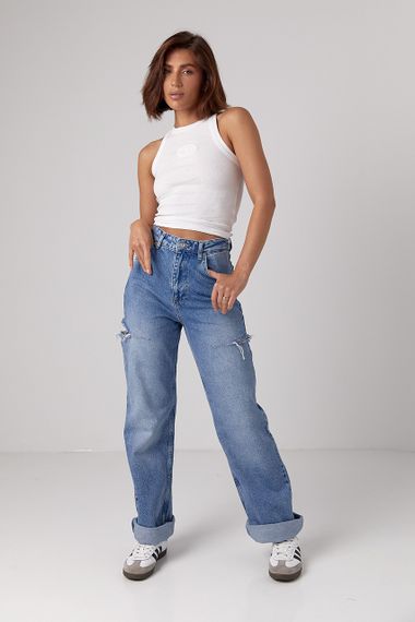 Женская майка в рубчик с нашивкой спереди - белый цвет, S (есть размеры) | Зображення 2