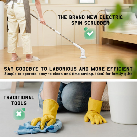 Акумуляторна щітка з телескопічною ручкою для ефективного прибирання 9в1 для дому кухні ванної та салону авто, 4 насадки 5 губок | Зображення 7