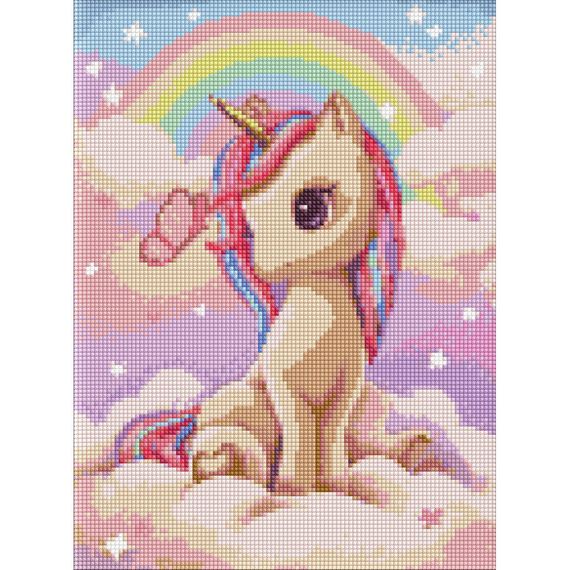 Алмазна мозаїка "Допитлива одноріжка" з АВ стразами AMO7631 30х40см