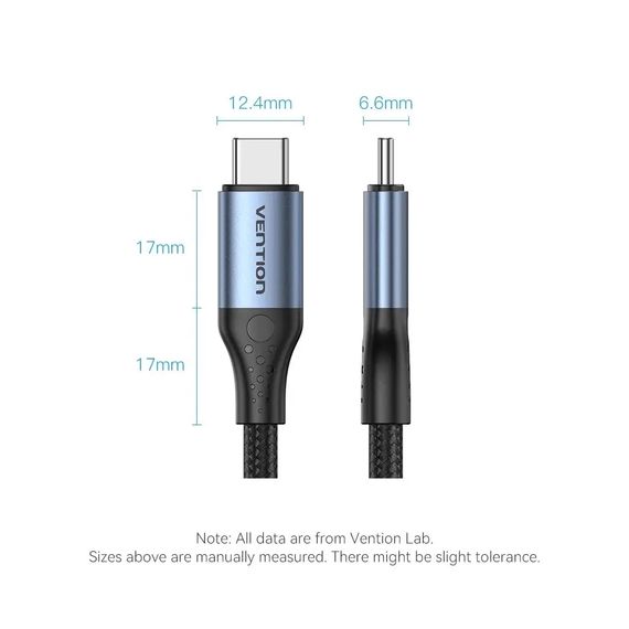 Дата кабель USB-C to USB-C 1.0m USB4.0 240W (50V/5A) 8K60Hz Thunderbolt 4 Gray Aluminum Alloy Vention (TAVHF) | Зображення 1
