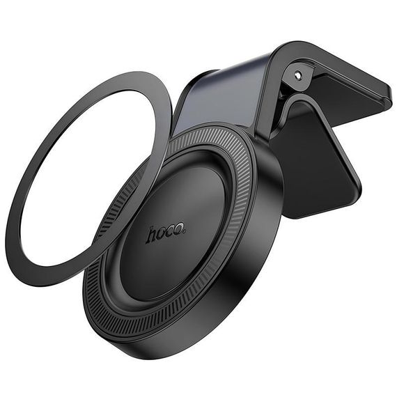Автодержатель Hoco H59 Show ring magnetic (L air outlet) Black / Metal gray | Зображення 3