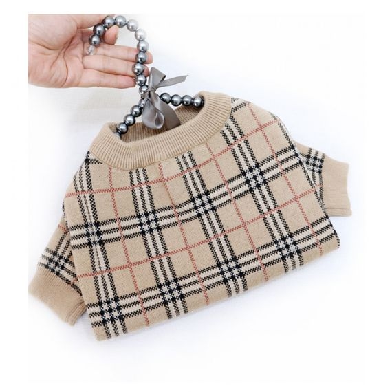 Брендовый свитер для собак BURBERRY в мелкую клетку, бежевый | Зображення 2