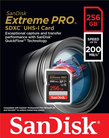 Карта пам'яті SanDisk SD 256GB C10 UHS-I U3 R200/W140MB/s Extreme Pro V30 (SDSDXXD-256G-GN4IN) | Зображення 3
