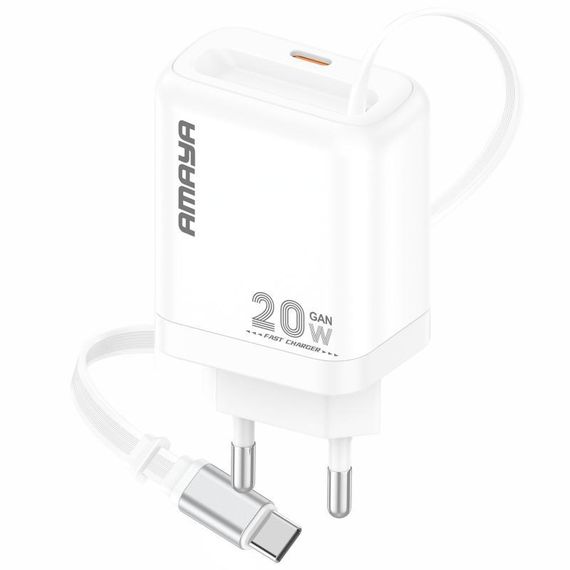 СЗУ Amaya E220S PD20W GaN (1USB-C) + Retractable Cable Type-C White