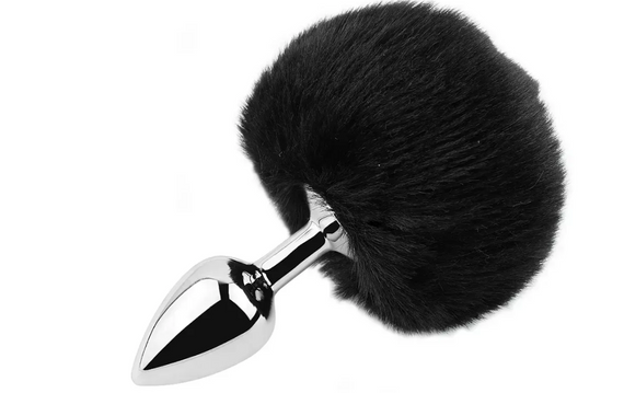 Анальна пробка із хвостом EGZO - Bunny Tail Silver Plug Black, size S Sex Aura