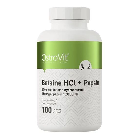 Ензими для спорту OstroVit Betaine HCl + Pepsin 100 Caps