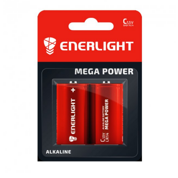 Батарейка лужна C/LR14 (бл-2шт) Enerlight Mega Power