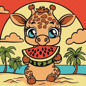 Картина по номерам "Жираф и арбуз" ©art_selena_ua KHO1241, 25х25 см