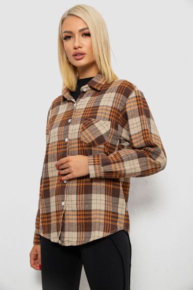 Рубашка женская в клетку, цвет коричневый, 244R1070-2 | Зображення 3