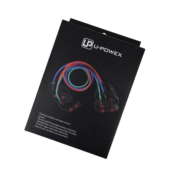 Трубчастий еспандер для фітнесу з ручками U-POWEX Latex resistance tube 20LB Green (9 кг.) | Зображення 9