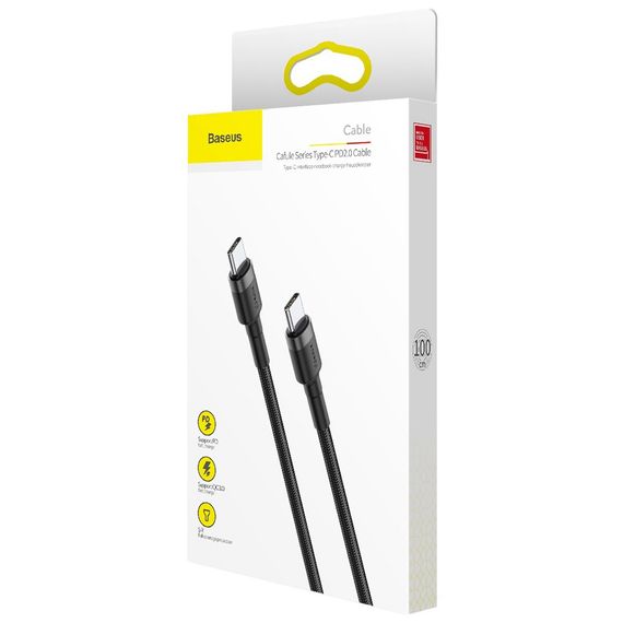 Дата кабель USB-C to USB-C 1.0m 3A 60W Cafule Black Baseus (CATKLF-GG1) | Зображення 3