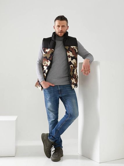 Мужской спортивный костюм на флисе теплый BS1591 цвет черный + хаки, размер XL | Зображення 1