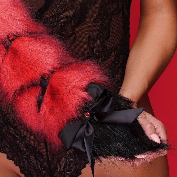 Анальний хвіст зі стрічкою без пробки, Червоний з чорним кінчиком, OKOVA 60 см. Sex Aura | Зображення 3