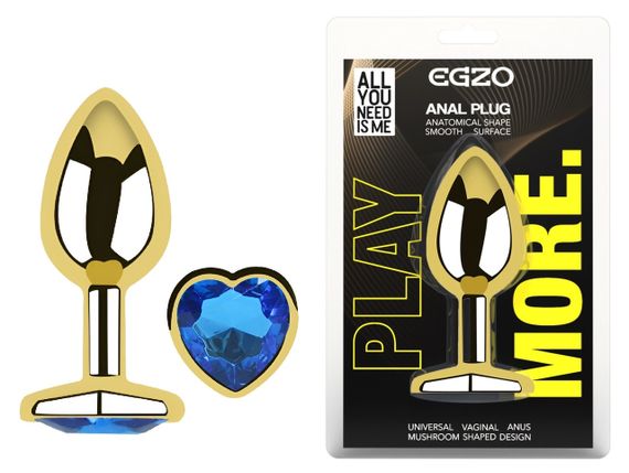 Анальна пробка з кристалом EGZO - Gold Heart Plug Blue size M Sex Aura