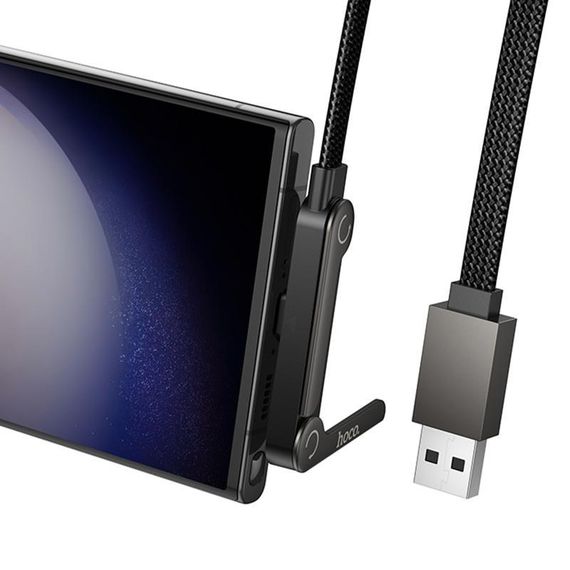 Дата кабель Hoco U150 Exquisite side plug and stand USB to Type-C 36W (1.2m) Black | Зображення 3