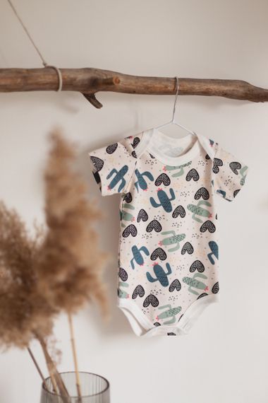 Боді стрейч кулир короткий рукав принт Кактус від 1 міс до 2-х років 80