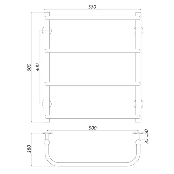 Рушникосушарка UNIO LS W 600-500-4 Драбинка Скоба (20879) | Зображення 1