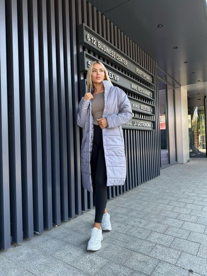 Женская демисезонная стильная удлиненная куртка-пальто стеганая PA2041 цвет серый, размер 46/48 | Зображення 2