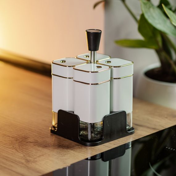 Набір для спецій на підставці 4 предмети 10х10х17 см ємності для приправ 120 мл Білий HP-1312 | Зображення 6