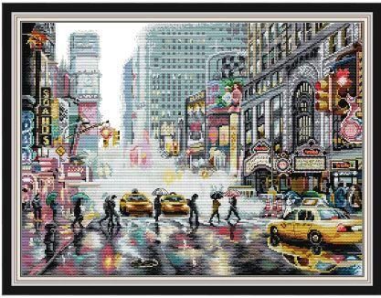 Набор для вышивания по нанесённой на канву схеме  "New York Times Square". AIDA 14CT printed 54*42 см
