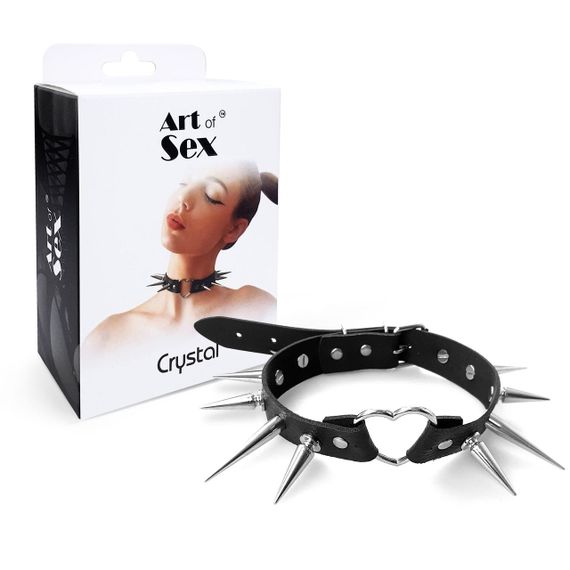 Чокер Серце з великими шипами, із натуральної шкіри Art of Sex - Crystal, колір Чорний Sex Aura | Зображення 4