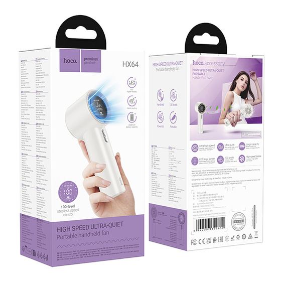 Портативний вентилятор Hoco HX64 Hurricane high speed handheld fan 3600 mAh White | Зображення 5