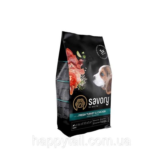 Корм Savory Puppy для щенков всех пород, свежая индейка и курица, холистик, 3 кг