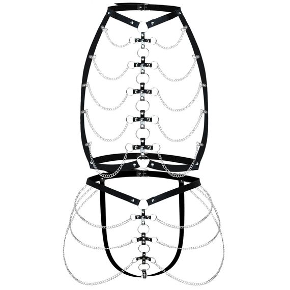 Набор портупея + трусики из кожи с цепочками Art of Sex - Cross, размер L-2XL, цвет черный | Зображення 3