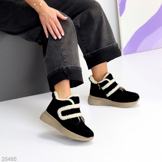 Черные замшевые зимние спортивные ботинки, молния + липучка | Зображення 1