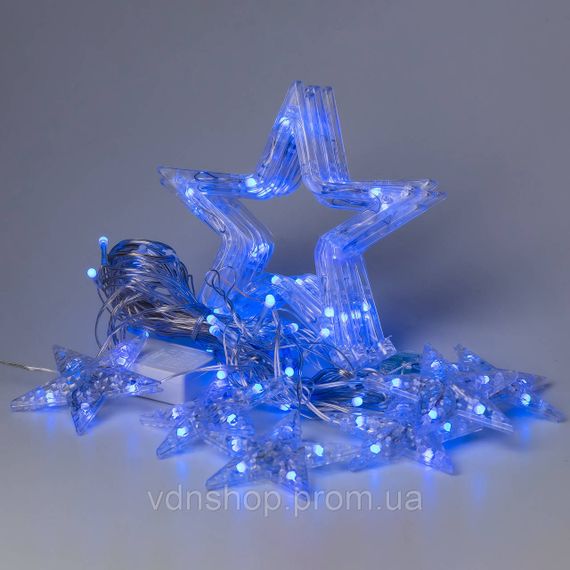 Гірлянда штора 3х0,7 м Зірки на 108 LED лампочок світлодіодна 6 великих та 6 маленьких зірок 9В 8 режимів Синій 1733054BL | Зображення 7