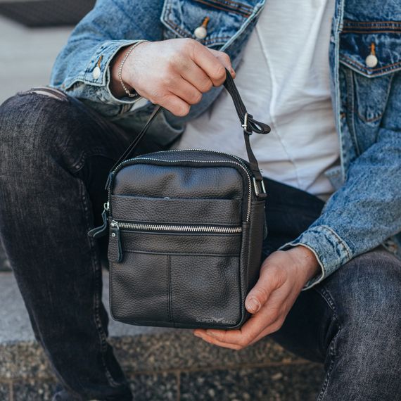 Сумка-барсетка чоловіча счерез плече шкіряна чорна Tiding Bag BON6165 | Зображення 6