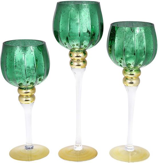 Секлянные подсвечники в наборе Кертин gold and green 30см 35см 40см