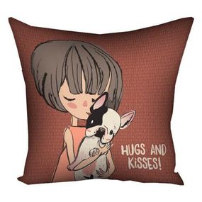 Подушка габардинова з принтом Hugs and kisses! 40x40 (4P_DOG024)