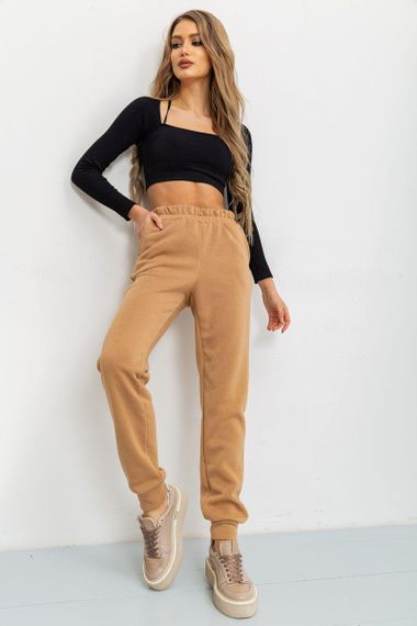 Спортивные штаны женские на флисе однотонные  цвет бежевый 119R218