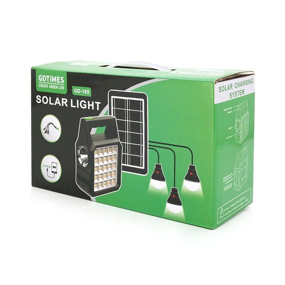 Переносной фонарь GD-105 + Solar, 1 + 1 режим, 2USB, 3 лампочки 3W, USB выход | Зображення 1