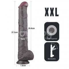 Фалоімітатор - Dual Layered Bendable Silicone Cock XXL 14.5'' Black Sex Aura | Зображення 2