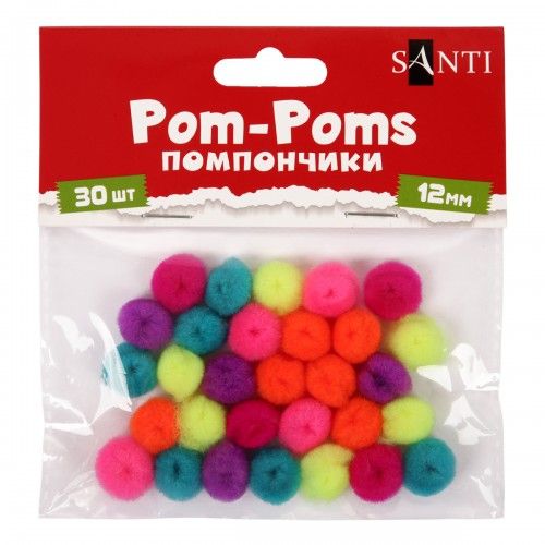 Помпони Santi 955451 12 мм 30 шт неонові кольори
