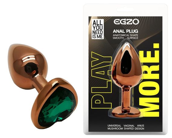 Анальна пробка EGZO Dark Gold Heart Plug Marine S з кристалом, металева золота Sex Aura