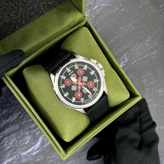 Патріотичний наручний годинник Awarder Embroidery Silver-Red Black Battery 10ATM | Зображення 2