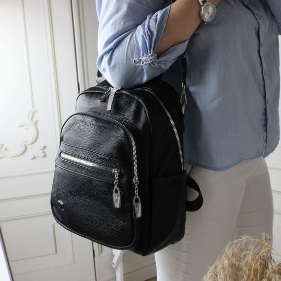 Рюкзак-сумка жіночий з якісної екошкіри. Рюкзак для дівчаток. Рюкзак чорний | Зображення 5
