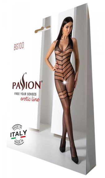 Бодістокінг з плетінням на животику Passion BS100 One Size, black, декоративний шов, з доступом | Зображення 5