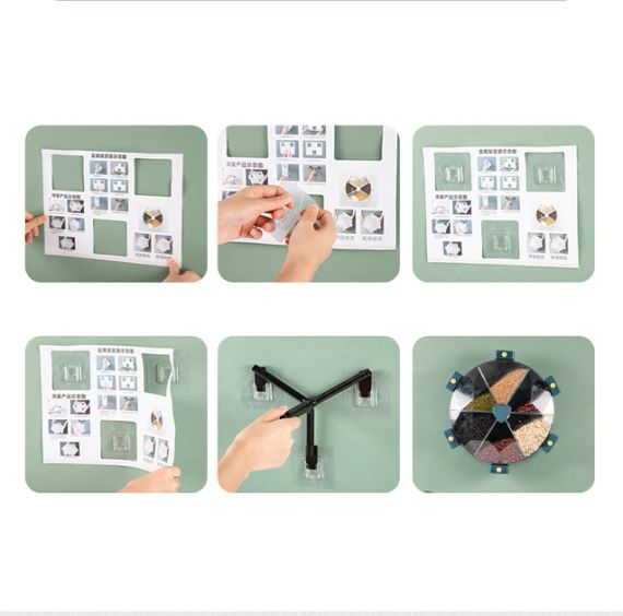 Карусель для зерен настінна з обертанням 360° Kitchen Storage Box 6-in-1 кухонний набір для круп із кріпленням | Зображення 8