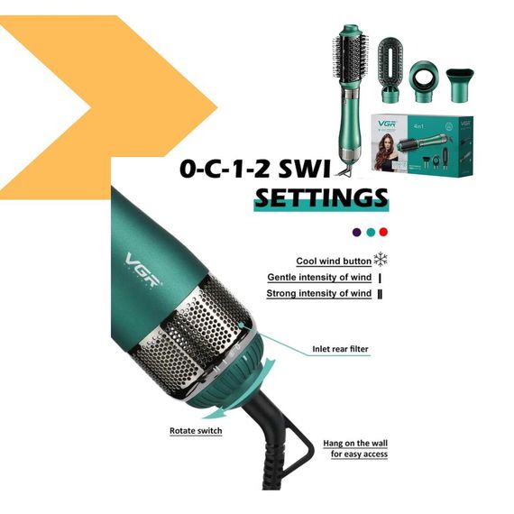 Фен-стайлер VGR V-474 Blue Professional 4 в 1 1400 Вт (46277-V-474_2245) | Зображення 1