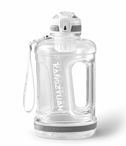 Эко-бутылка KANGZYUAN 1500 мл (1.5 л) - Белая Tritan BPA-free, ударопрочная, спортивная с ручкой и ремешком